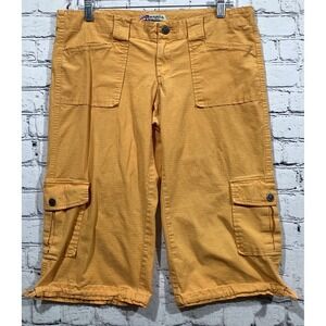 Spacegirlz Women Mustard Yellow Cargo Capri Pants Size 11 Y2K Utility Cropped
